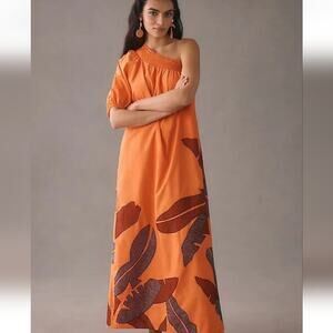 Anthropologie Maeve One-Shoulder Embroidered Maxi Dress Size M petite